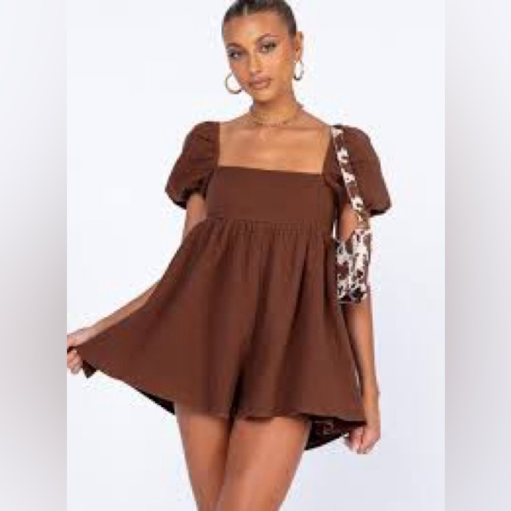 Princess Polly Brown Smocked Babydoll Mini Dress